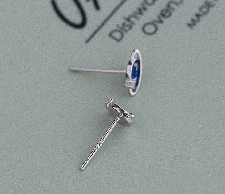 Sterling Silver Blue Planet Stud Earrings, Lovely Star & Crescent Moon Earrings, Silver Saturn Stud Earrings, Sold by Pair, Gift for Her E28