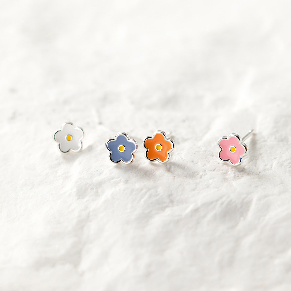 Sterling Silver Flower Stud Earrings, Mismatched Color Flower Studs, Pretty Plant Earrings, Minimalist Flower Studs, Gifts for her, E90