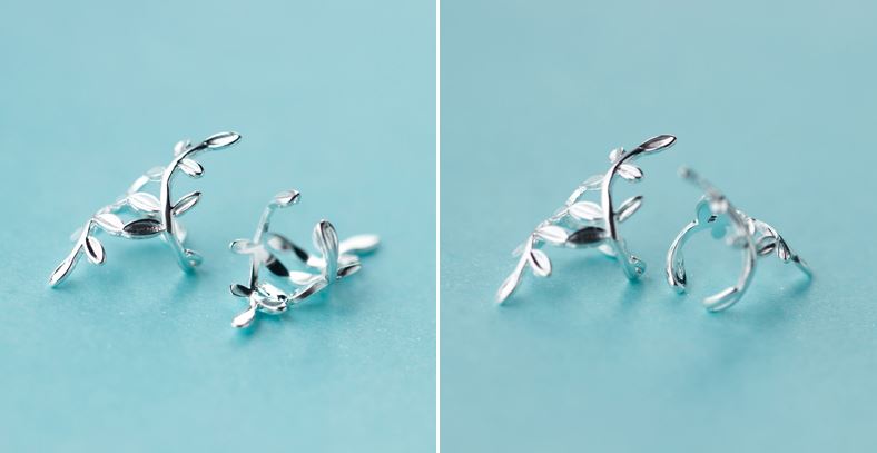 1 Paar | 925 Silber Kein Piercing Zierliche Blätter Ohrklemme, Dünne Blatt Manschettenohrringe, Minimalistische Hübsche Blätter Ohrklemme, Geschenke für Sie, EC05