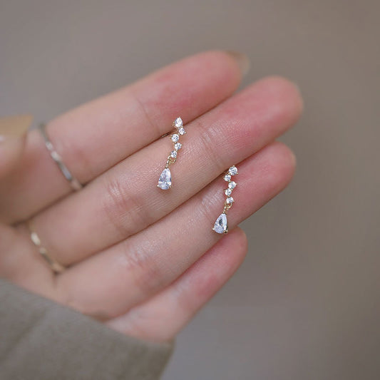 Delicate Gold CZ Droplet Dangle Earrings, Sparkly CZ Waterdrop Dangle & Drop Earrings, Minimalist Dangle Earring, Bridesmaid Gift, E276