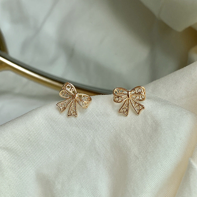 14k Gold Plated 925 Silver Dainty Bowknot Stud Earrings, Hollow-out Bowknot Earrings, Delicate Gold Bow Earrings, Minimalist Earrings, E264