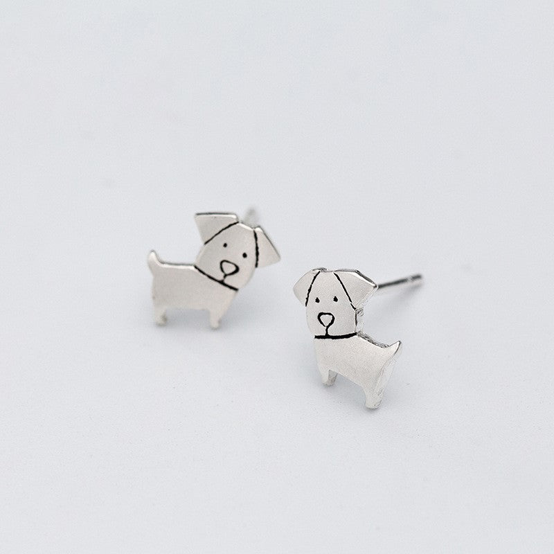 Sterling Silver Cute Dog Stud Earrings, Puppy Earring, Pet Animal Earrings, Adorable Animal Earrings, Silver Dog Studs, E248