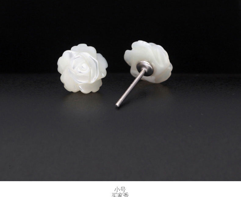 Sterling Silver Rose Stud Earrings, Dainty Flower Rose Earrings,  White Rose Earrings, Natural Flower Studs, Gifts for Her, E98