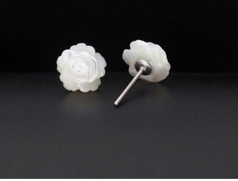 Sterling Silver Rose Stud Earrings, Dainty Flower Rose Earrings,  White Rose Earrings, Natural Flower Studs, Gifts for Her, E98