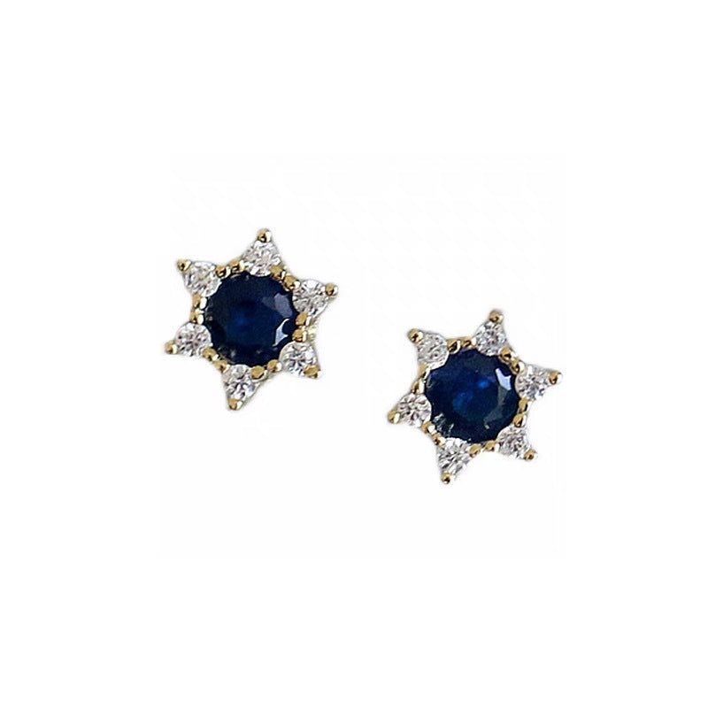 14k Gold Plated 925 Silver Blue Sapphire CZ North Star Stud Earrings, Simulated Sapphire Star Studs, Blue CZ Star Earrings, Gift for Her E95