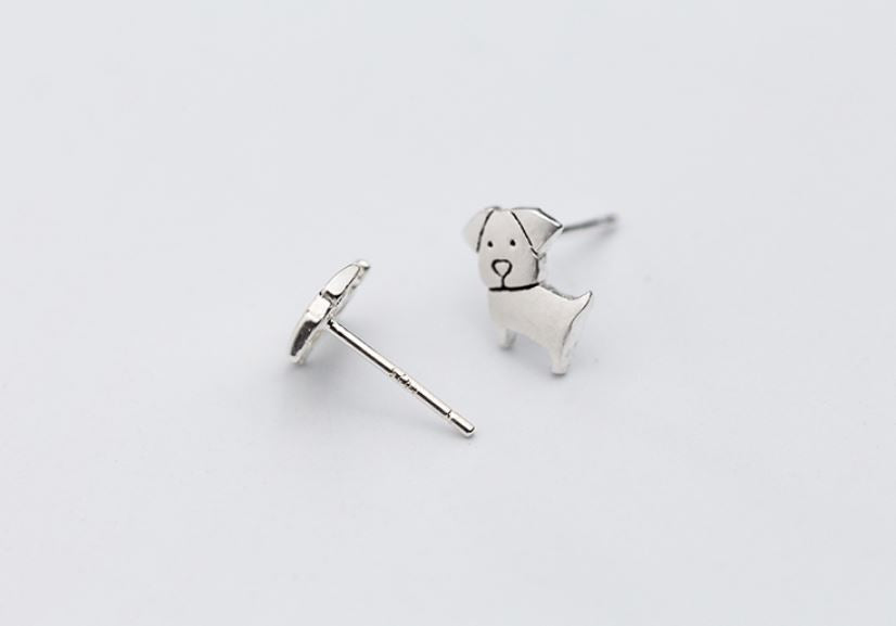 Sterling Silver Cute Dog Stud Earrings, Puppy Earring, Pet Animal Earrings, Adorable Animal Earrings, Silver Dog Studs, E248