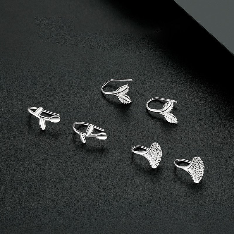 925 Silver Sprout Hoop Earrings, Leaf Huggie Earrings, Dainty Leaf Crawler Earrings, Leaf Hoop Earrings, Leaf Hook Earring, Ear Jacket, E175