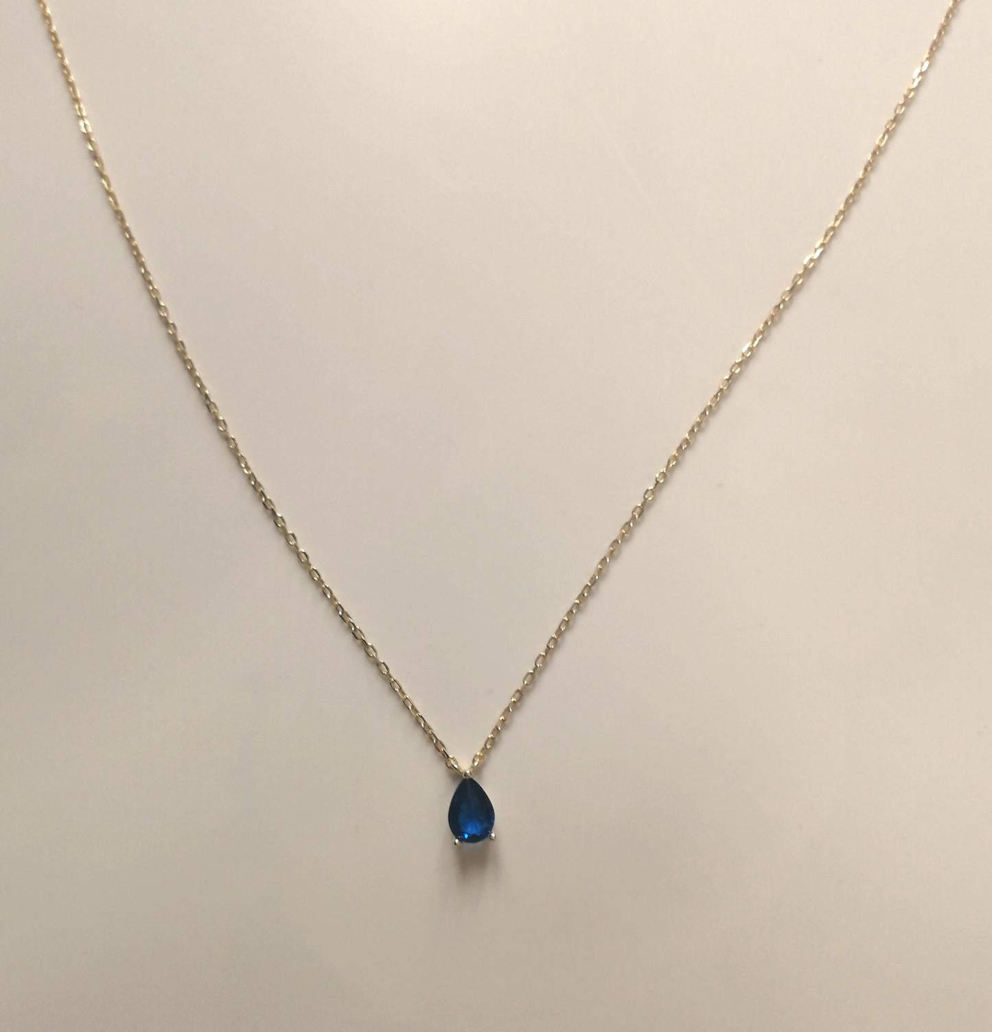 Gold Plated 925 Silver Blue CZ Water Drop Necklace, Champagne Gold Blue Necklace, Blue Sapphire CZ Droplet Necklace, Two Color Available N09