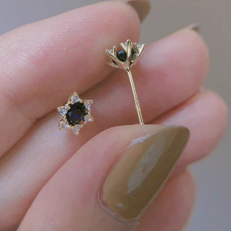 14k Gold Plated 925 Silver Blue Sapphire CZ North Star Stud Earrings, Simulated Sapphire Star Studs, Blue CZ Star Earrings, Gift for Her E95