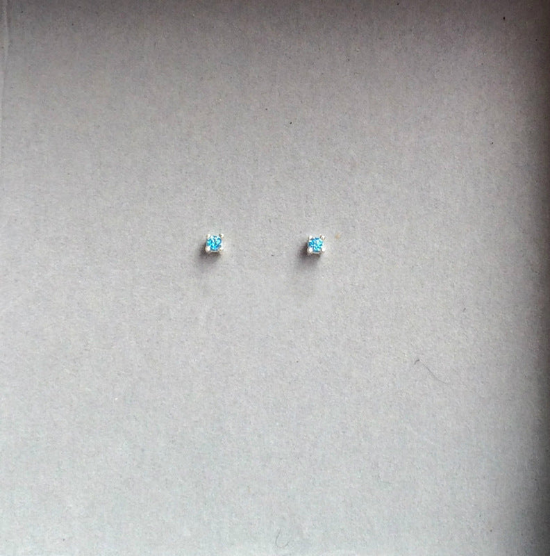 Sterling Silver Simulated Topaz CZ Stud Earrings, Blue Topaz Earrings, Tiny Blue Studs, Minimalist Studs, Helix/Tragus/Cartilage Studs, E43