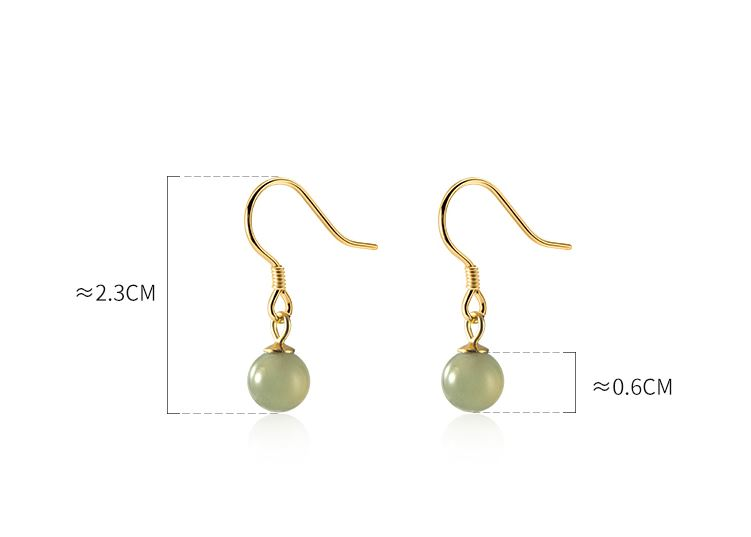 Genuine Jade Hook Drop & Dangle Earrings, Gold Plated 925 Silver Round Jade Drop Earrings, Nature Jade Earrings, Pretty Classic Design, E144