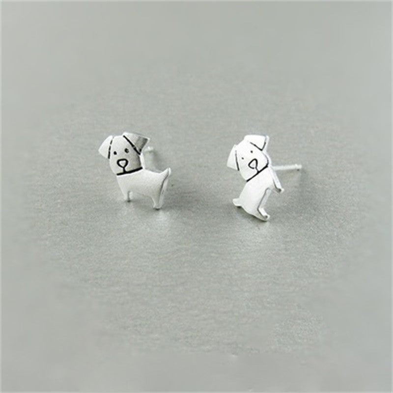 Sterling Silver Cute Dog Stud Earrings, Puppy Earring, Pet Animal Earrings, Adorable Animal Earrings, Silver Dog Studs, E248