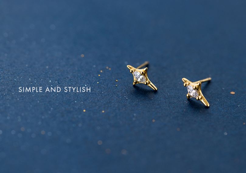 North Star Stud Earrings, Sterling Silver CZ Star Earring, Starburst Earring, Celestial Earring, Gold Star Earring, Minimalist Studs, E301