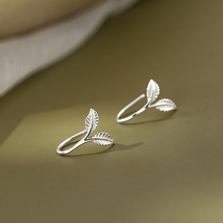 925 Silver Sprout Hoop Earrings, Leaf Huggie Earrings, Dainty Leaf Crawler Earrings, Leaf Hoop Earrings, Leaf Hook Earring, Ear Jacket, E175