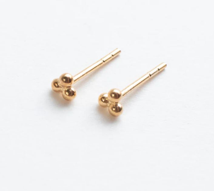 1 Pair | Extra Tiny Triple Ball Earrings, Small Dot Stud Earrings, Three Ball Earring,  Trio Ball Earrings, Trinity Cartilage Earring, E371