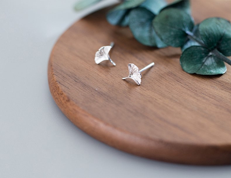 1 Pair | 925 Silver Tiny Ginkgo Leaves Stud Earrings, Dainty Plant Earrings, Minimalist Leaf Studs, Silver or Gold, Helix Studs, Gifts, E247