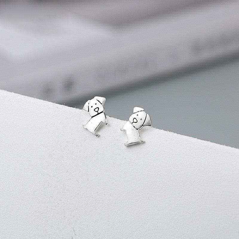 Sterling Silver Cute Dog Stud Earrings, Puppy Earring, Pet Animal Earrings, Adorable Animal Earrings, Silver Dog Studs, E248