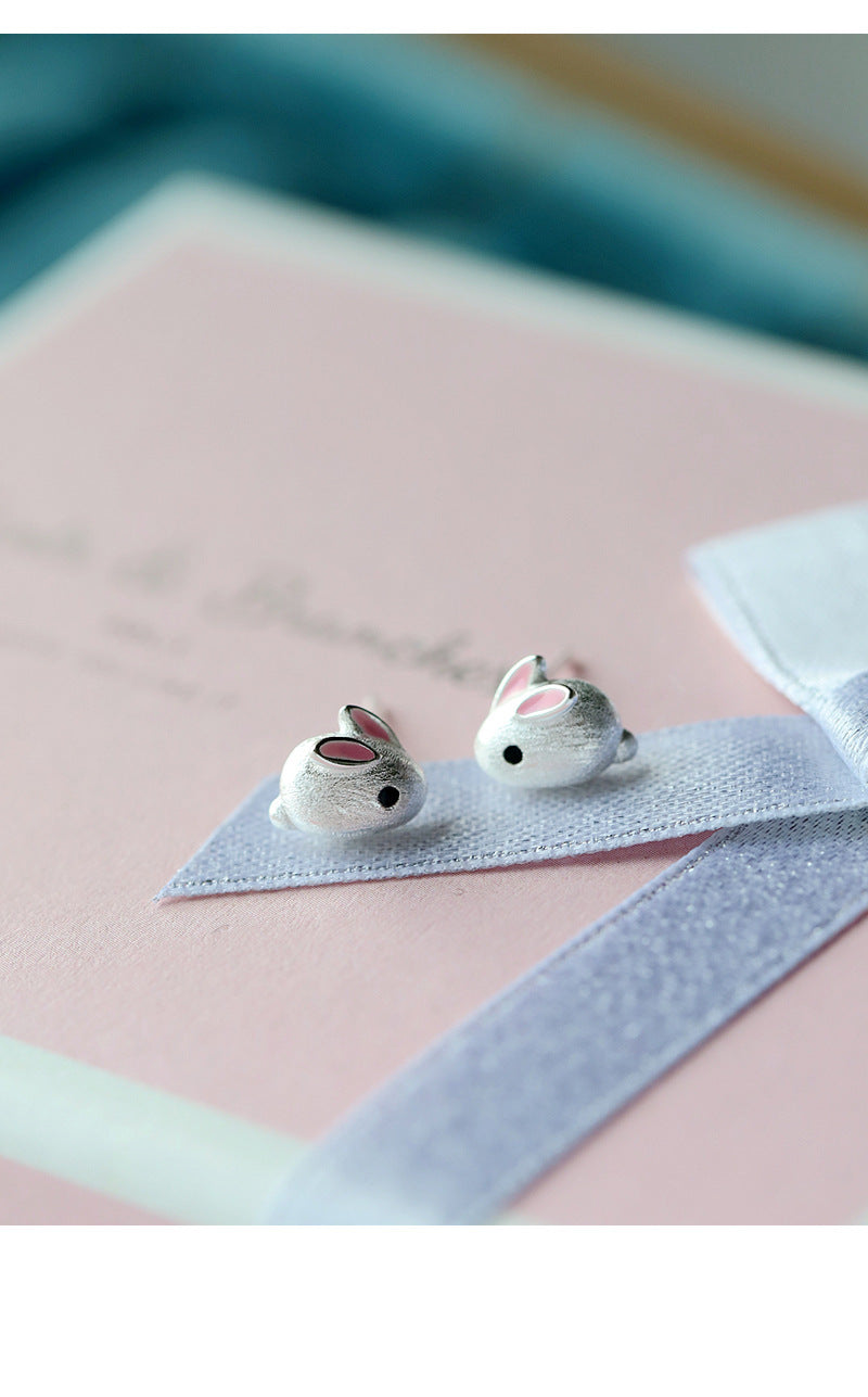 1 Pair | Sterling Silver Cute Bunny Stud Earrings, Sweet Little Bunny Earring, Silver Rabbit Stud Earrings, Small Lovely Animal Studs, E59