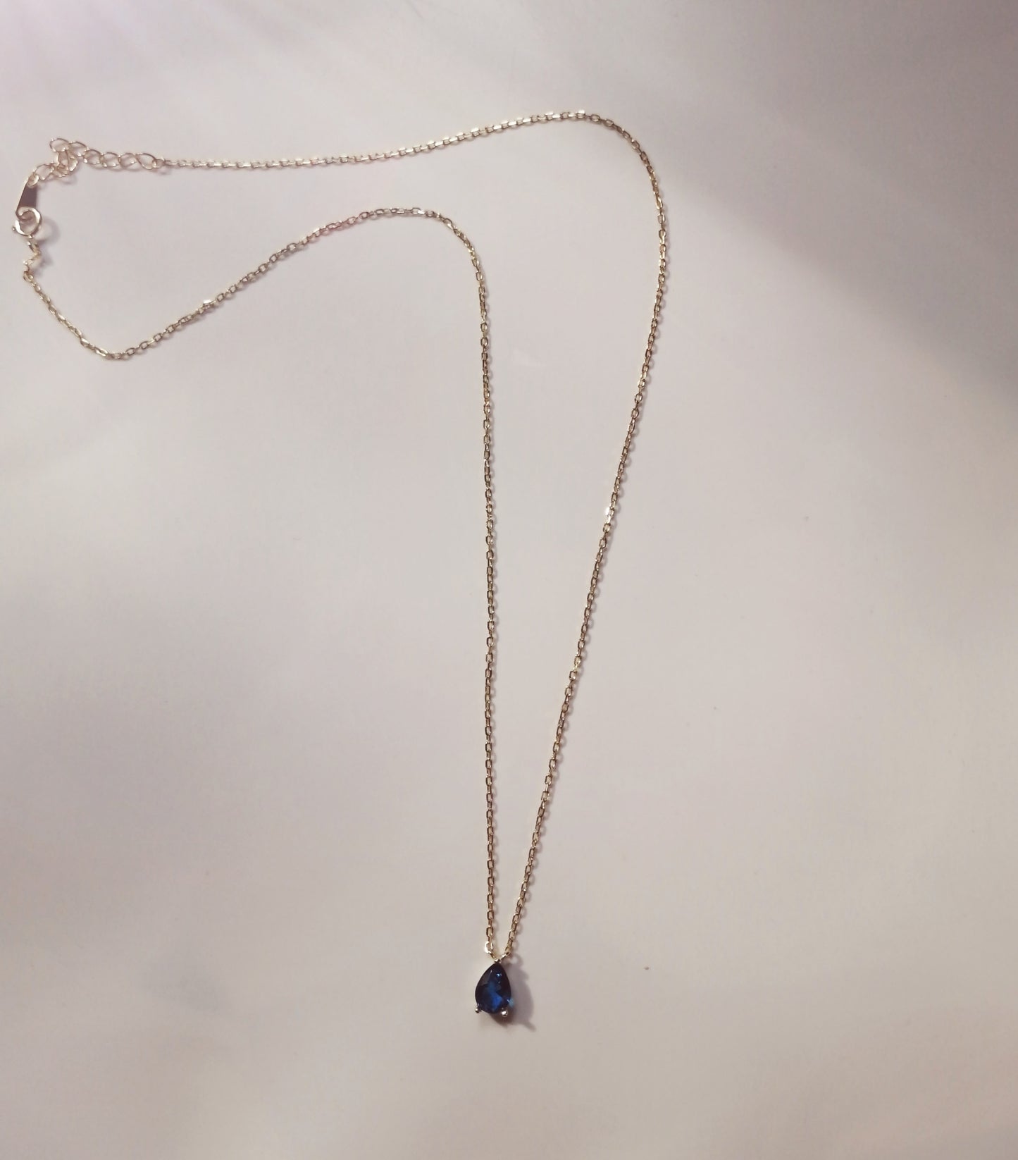 Gold Plated 925 Silver Blue CZ Water Drop Necklace, Champagne Gold Blue Necklace, Blue Sapphire CZ Droplet Necklace, Two Color Available N09