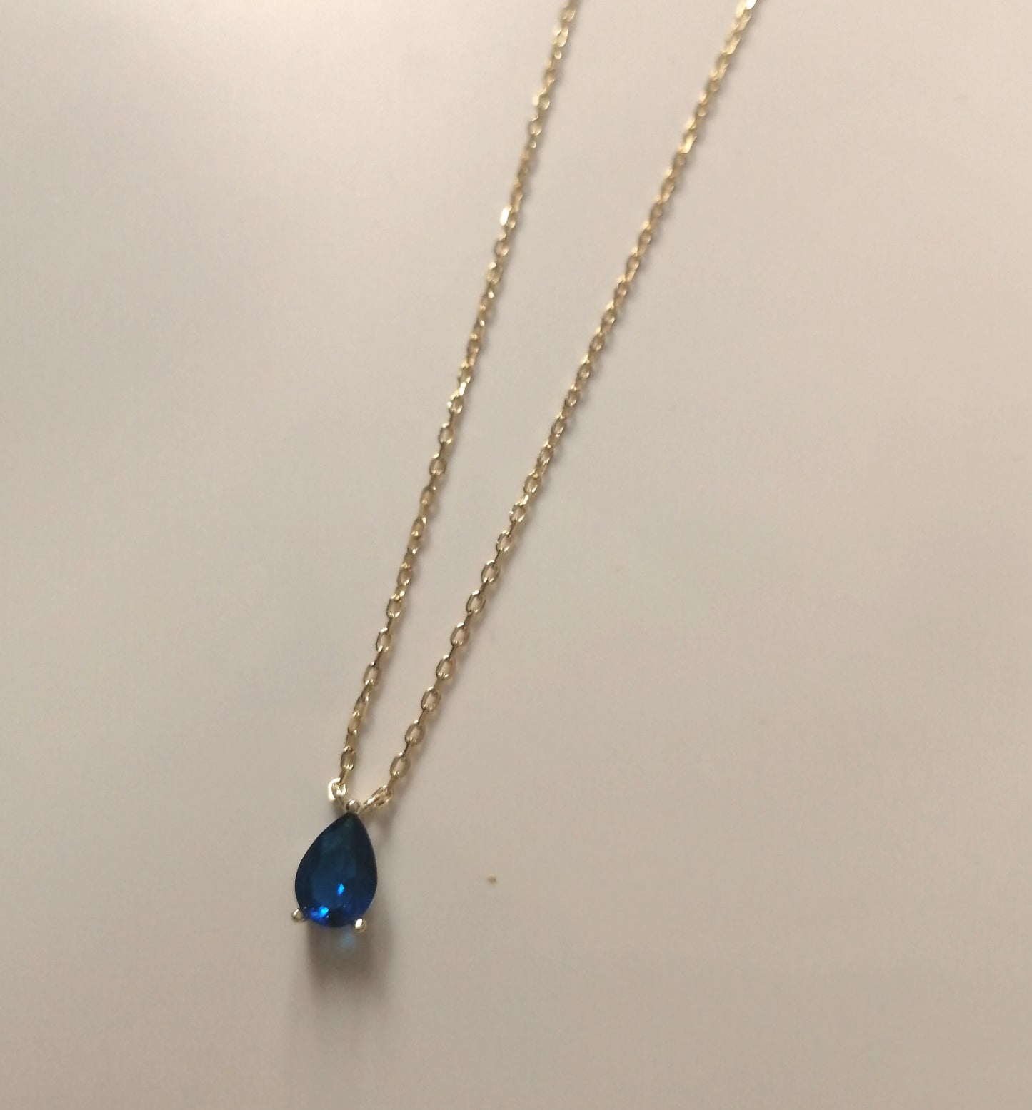 Gold Plated 925 Silver Blue CZ Water Drop Necklace, Champagne Gold Blue Necklace, Blue Sapphire CZ Droplet Necklace, Two Color Available N09