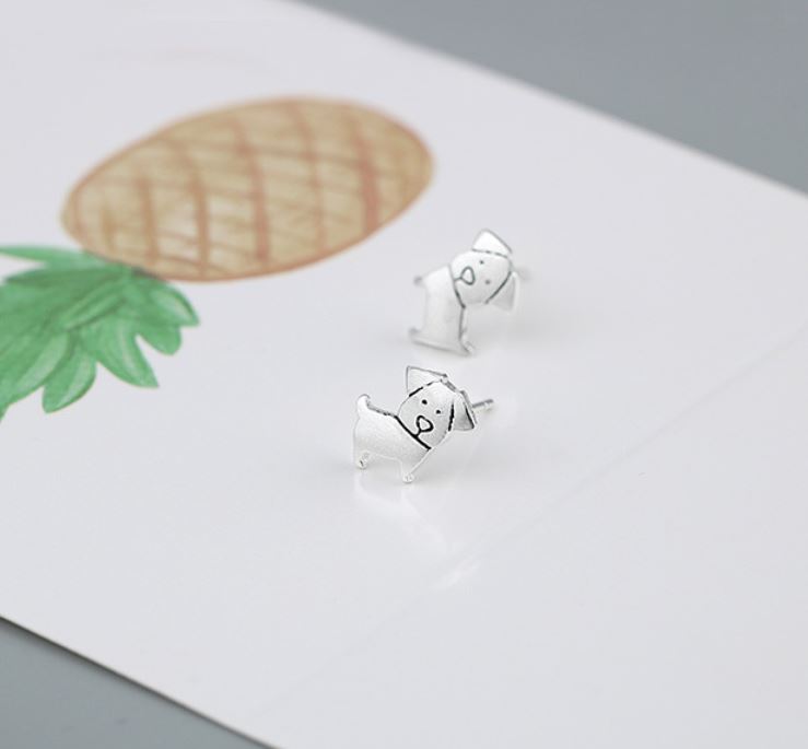 Sterling Silver Cute Dog Stud Earrings, Puppy Earring, Pet Animal Earrings, Adorable Animal Earrings, Silver Dog Studs, E248