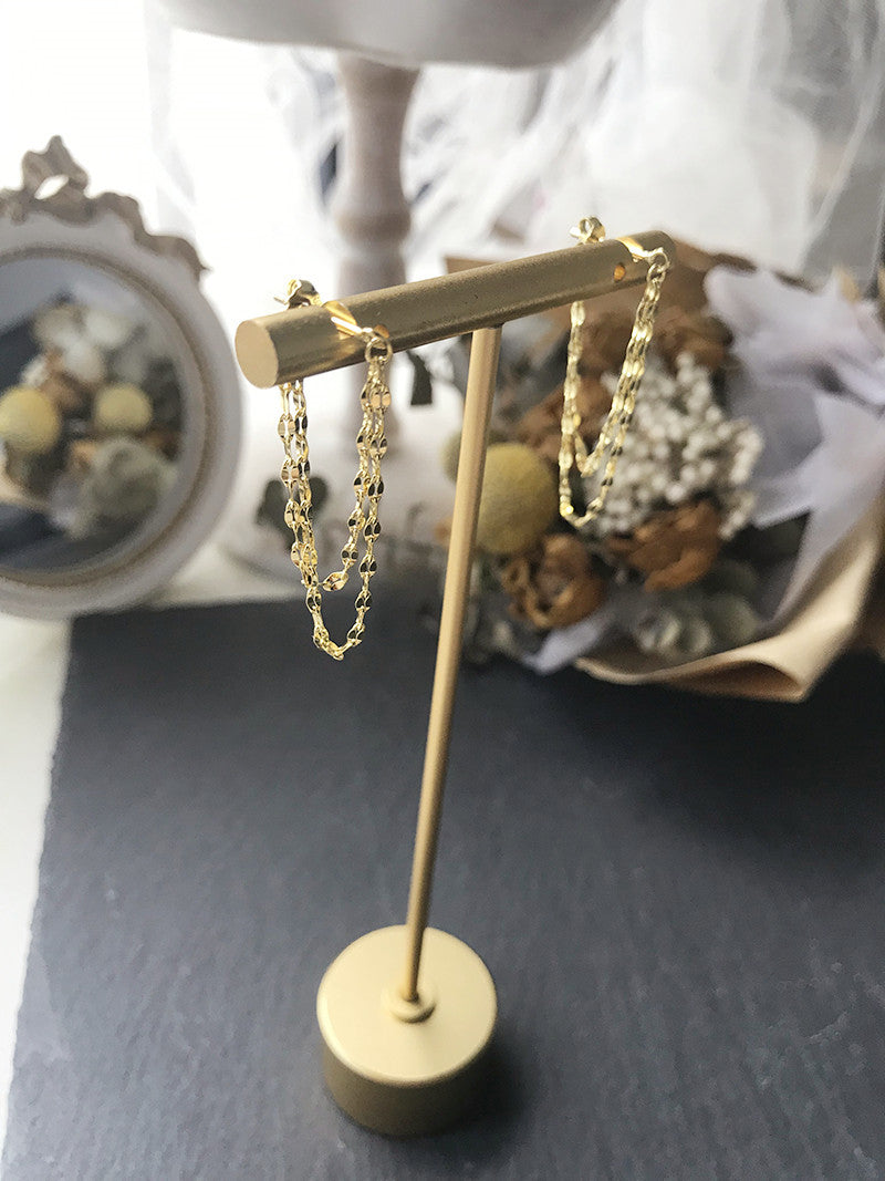 1 Pair | 14k Gold Plated 925 Silver Tassel Sparkly Earrings, Dainty Threader Drop & Dangle Earrings, Two Sparkly Chain Drop Earrings, Gifts