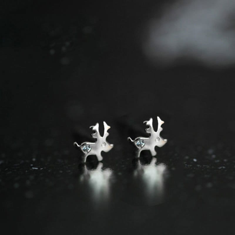 Sterling Silver CZ Tiny Deer Earrings, Dainty Animal Earrings, Gold Deer studs, Silver or Gold, Gifts for Her, Christmas Earrings, E09