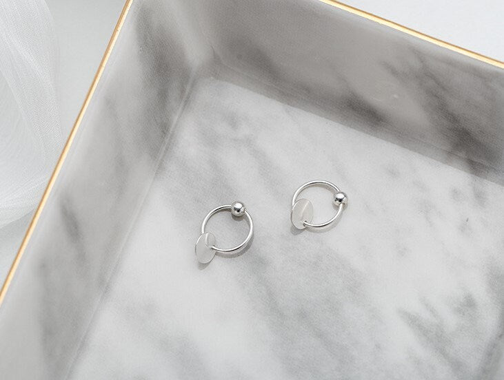 Sterling Silver Disc Hoop Drop Earrings, Coin Hoop Earrings, Dainty Huggie Hoops, Minimalist Disc Drop Earrings, Charm Earrings, E24