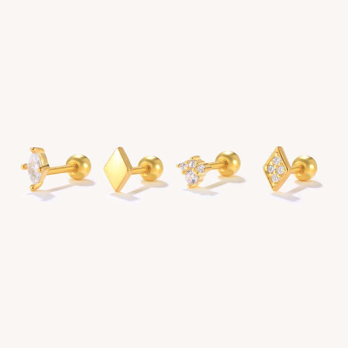 18G Small Star Screw Back Earrings, 18k Gold Plated 925 Silver Geometric Earrings, Star & Moon Earrings,  Cartilage Conch/Tragus Earrings