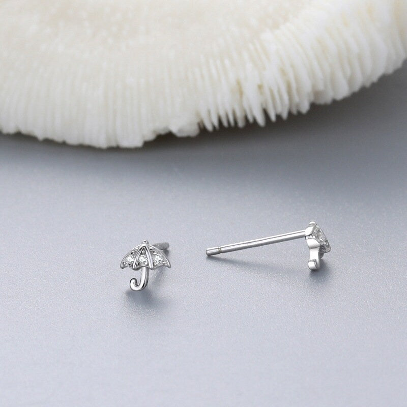 1 Pair | Sterling Silver Umbrella Stud Earrings, Small Umbrella Earrings, Tiny Studs, Helix/Tragus Studs, Minimalist Unique Earrnig, E289