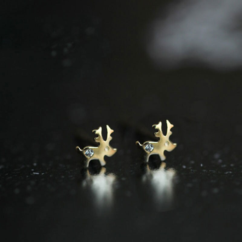 Sterling Silver CZ Tiny Deer Earrings, Dainty Animal Earrings, Gold Deer studs, Silver or Gold, Gifts for Her, Christmas Earrings, E09