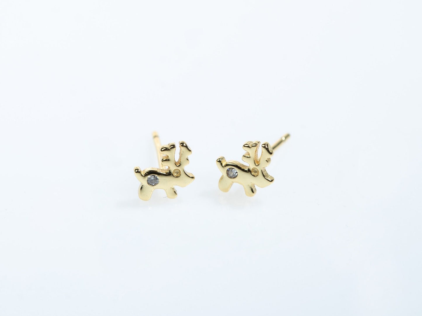 Sterling Silver CZ Tiny Deer Earrings, Dainty Animal Earrings, Gold Deer studs, Silver or Gold, Gifts for Her, Christmas Earrings, E09