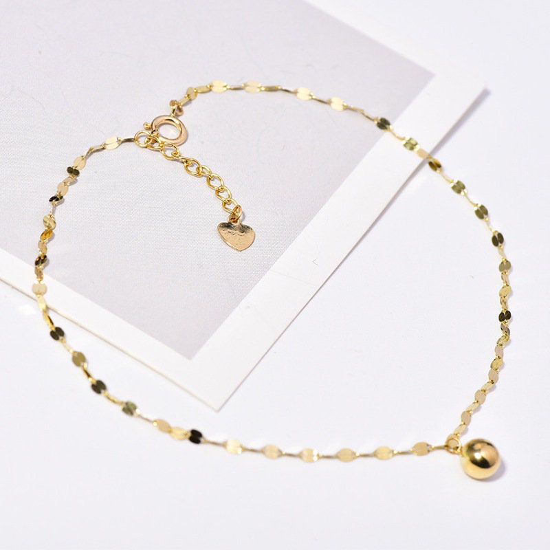 S925 Silver Ball Drop Anklets, Gold Lucky Ball Anklets, 14k Gold Plated 925 Silver Anklets with Little Ball, Dainty Ankle Bracelet, Gift A01