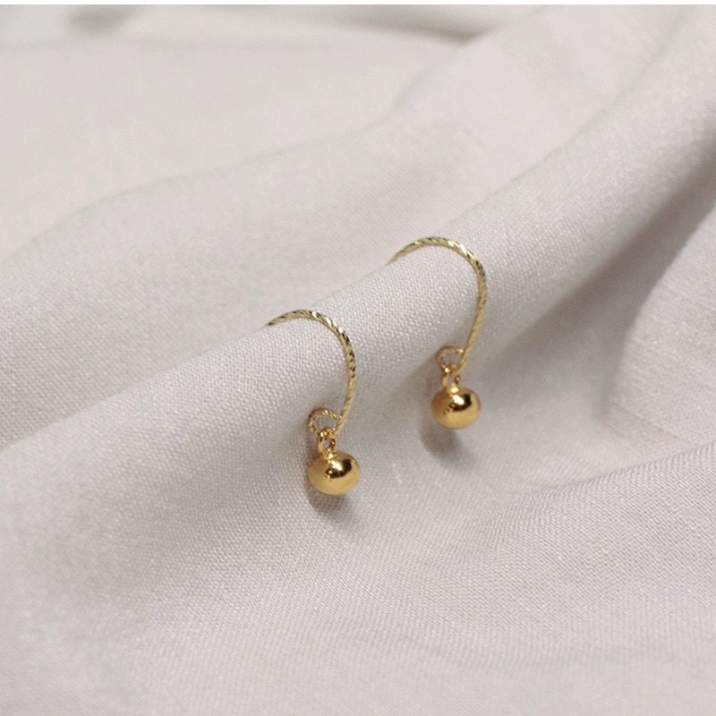 14k Gold Plated 925 Silver Ball Drop & Dangling Earrings, Tiny Ball Drop Hook Earrings, Ball Hook Earrings, Minimalist, Gifts for Her, E38