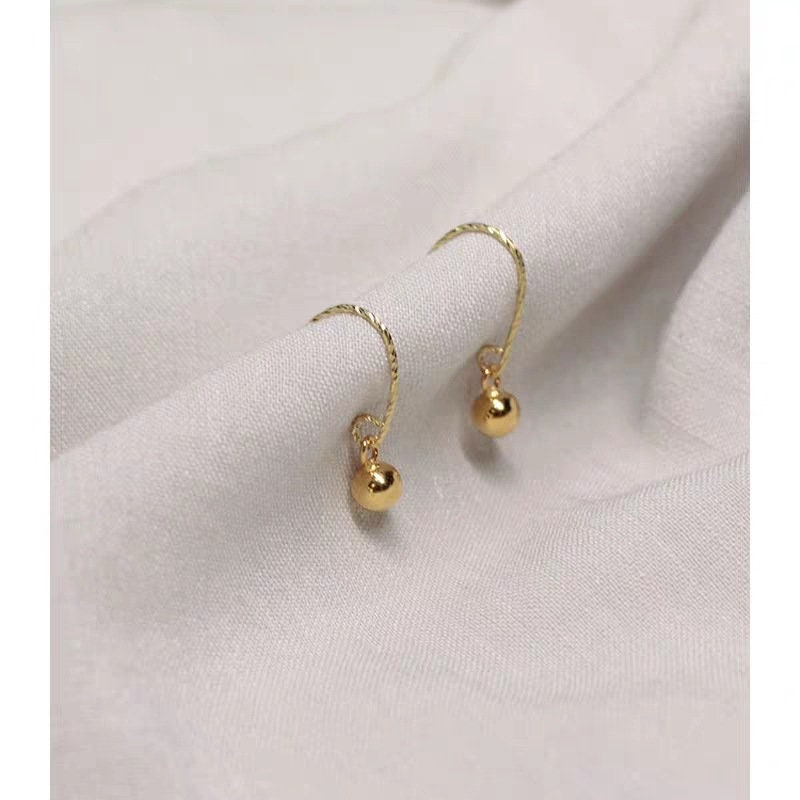 14k Gold Plated 925 Silver Ball Drop & Dangling Earrings, Tiny Ball Drop Hook Earrings, Ball Hook Earrings, Minimalist, Gifts for Her, E38