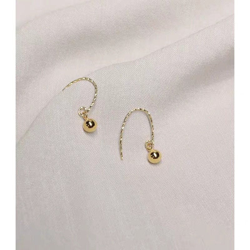 14k Gold Plated 925 Silver Ball Drop & Dangling Earrings, Tiny Ball Drop Hook Earrings, Ball Hook Earrings, Minimalist, Gifts for Her, E38