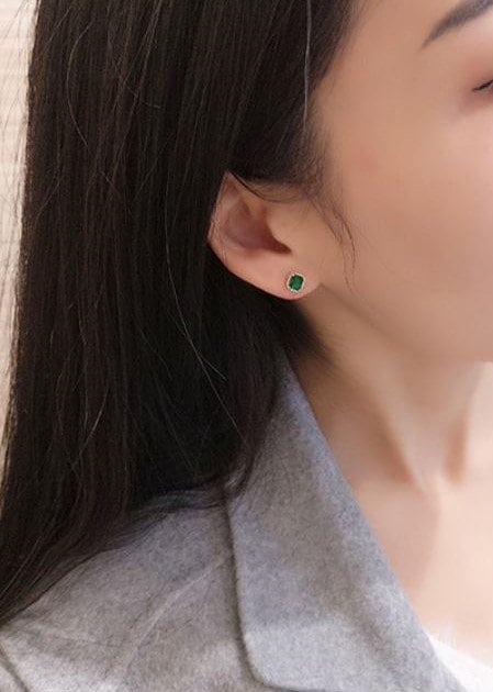 Dainty Tiny Emerald CZ Earrings, Gold Small Emerald CZ Earring,14k Gold Plated 925 Silver Green CZ Stud Earrings, Gifts for Her, E42