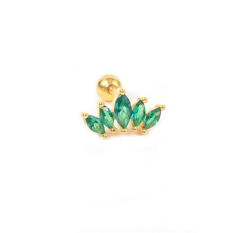 20G 18K Gold Plated 925 Silver Emerald CZ Crown Screw Back Earrings, Dainty Crown Earring, Emerald/Sapphire/Ruby CZ Earring, Gift, E47