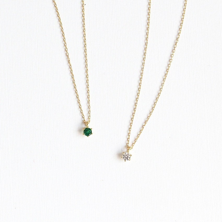 Gold Plated 925 Silver Tiny Emerald Green CZ Necklace, Emerald CZ Choker, Emerald Tiny cz Skinny Necklace, 6 Paws Holder CZ Necklace, N16