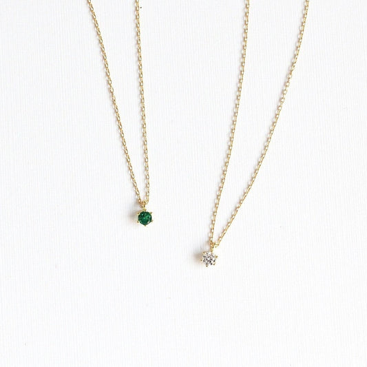 Gold Plated 925 Silver Tiny Emerald Green CZ Necklace, Emerald CZ Choker, Emerald Tiny cz Skinny Necklace, 6 Paws Holder CZ Necklace, N16