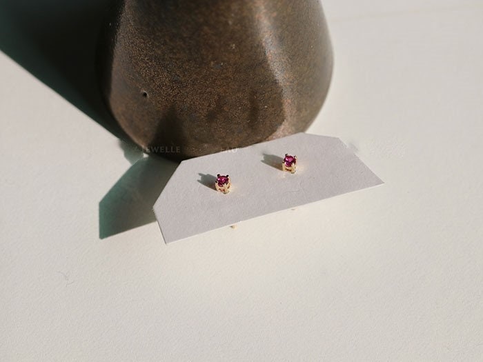 14k Gold Plated Sterling Silver Ruby CZ Stud Earrings, Tiny Rose Pink CZ Studs, Small Earrings, Helix Earring, Ruby or Emerald CZ, E40