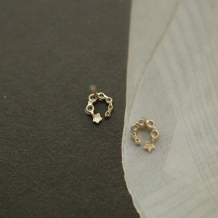 14k Gold Plated 925 Silver Sparkly Circle Tiny Star Earrings, Circle CZ Star Stud Earrings, Minimalist Circle Studs, Small Studs, Gift, E80