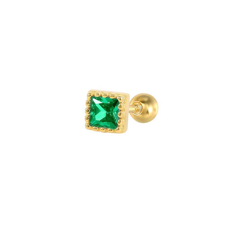 18G Gold Plated 925 Silver Emerald CZ Screw Back Earring, Square Emerald Green CZ Screw Back Studs, Tragus/Cartilage/Conch Studs, E84