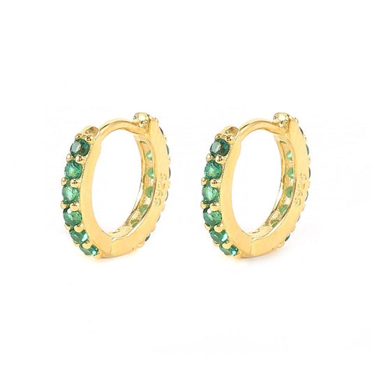 18k Gold Plated 925 Silver Emerald CZ Small  Hoop Earrings, Dainty Emerald Green CZ Hoop Earring, Classic Design, E85