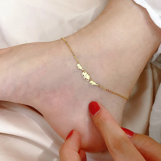 14k Gold Plated Sterling Silver Lucky Elephant Anklets, Minimalist and Pretty Elephant Anklet, Dainty Adjustable Gold Ankle Bracelet, A02