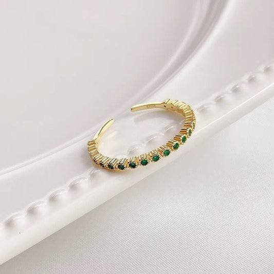 14k Gold Plated 925 Silver Emerald CZ Open Ring, Adjustable Dainty Emerald Ring, Stackable Ring, Green CZ Open Ring, Gifts for Her, R01