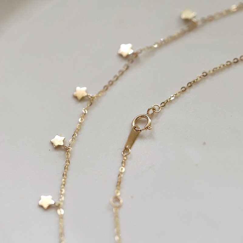 14k Gold Plated 925 Silver Stars Choker Necklace, Dainty Stars Charm Skinny Necklace, Tassel Clavicle Choker Chain, Gifts for Her, N07