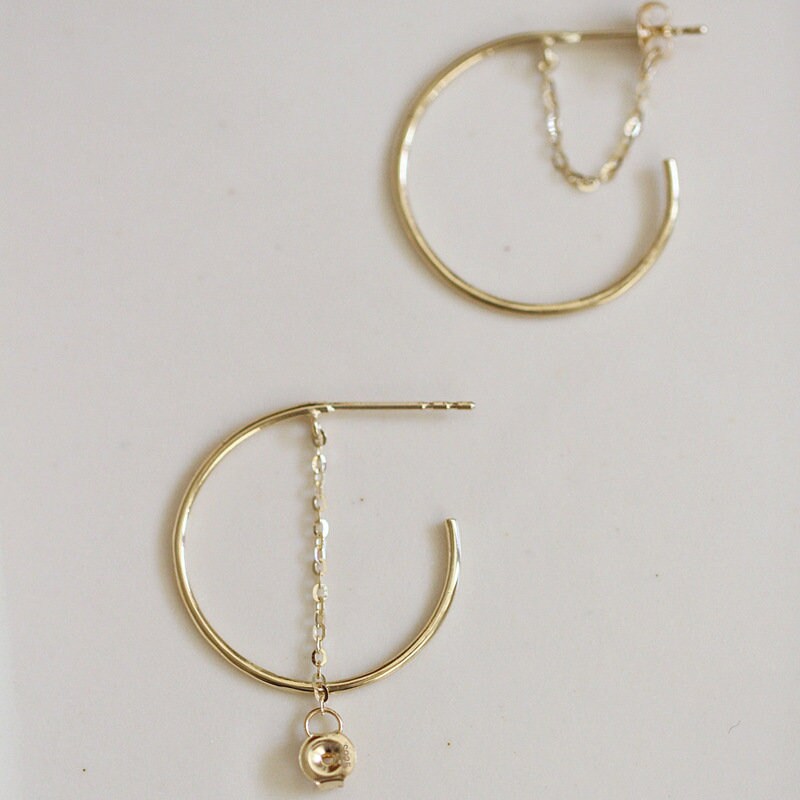 14k Gold Plated 925 Silver Half Circle Tassel Earrings, Open Circle with Threader Earrings, Dainty Double Layer Earrings, Gift for Her, E19