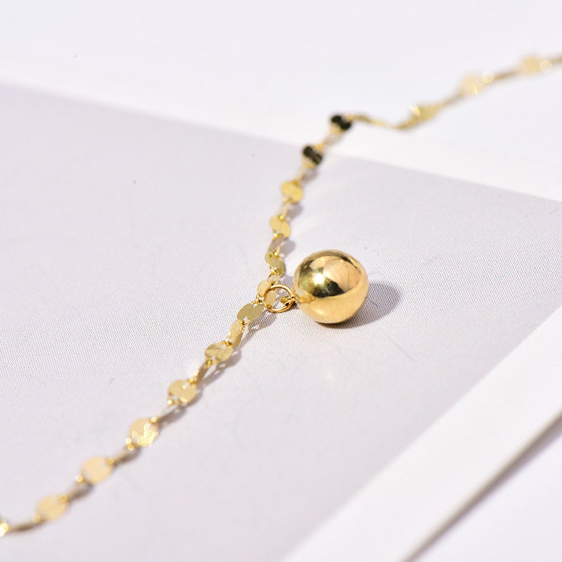 S925 Silver Ball Drop Anklets, Gold Lucky Ball Anklets, 14k Gold Plated 925 Silver Anklets with Little Ball, Dainty Ankle Bracelet, Gift A01