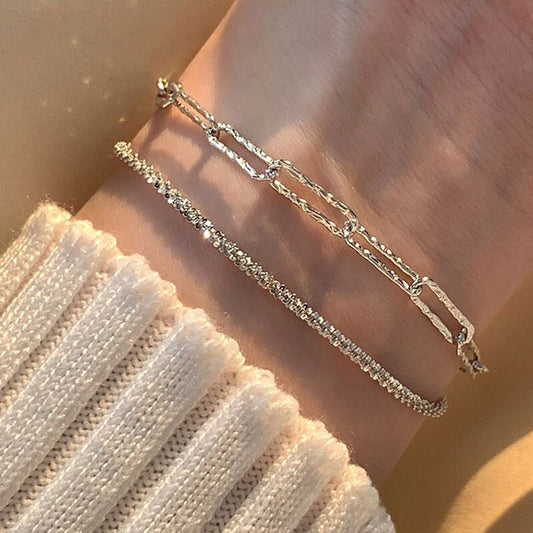 Italy Sterling Silver Sparkly Bracelets, Twist Shiny Bracelet, Square Link Chain Silver Bracelets, Dainty Stackable/Layered Bracelet, B02